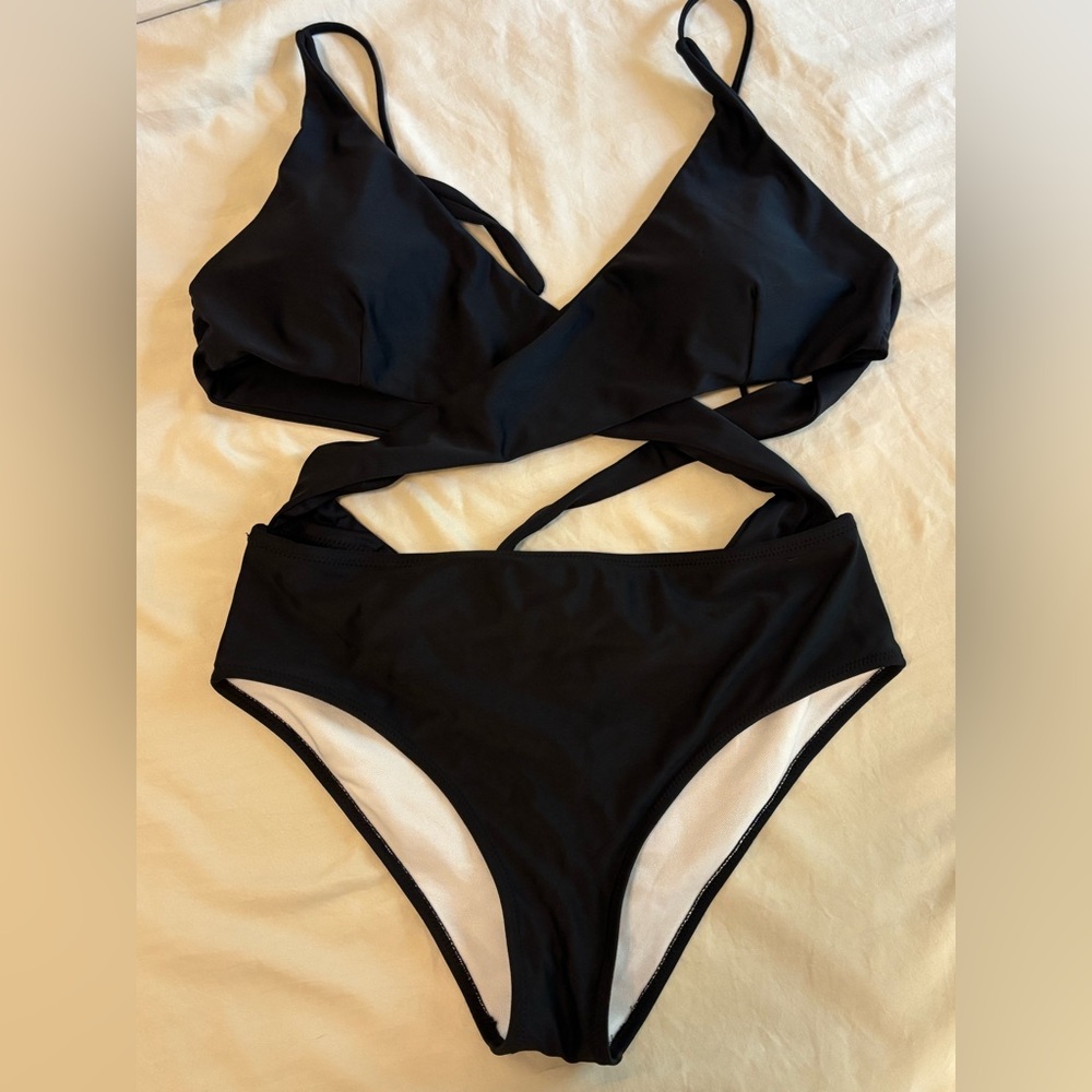 Criss Cross High Waisted Cut Out One Piece Swimsuit